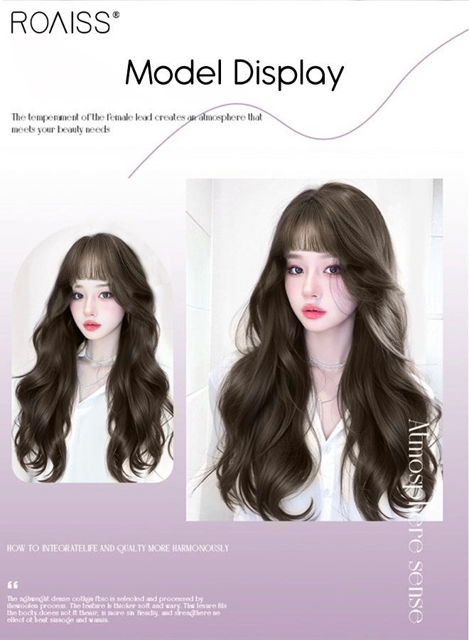 roaiss Long Wavy Gray Brown Hair Wig, Women's Middle Parting Natural Soft Synthetic Heat Resistant Hair Wig for Wedding Cosplay Party Daily Use, 75cm (30 inches) - Image 5