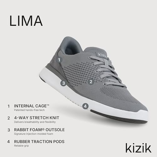 Kizik Lima Slip On Sneakers: Comfortable All-Day Wear, Hands Free Convenience, Mens & Womens Walking Shoes with Arch Support, Wide Toe Box Available - Grey Medium M6 / W7.5 - Image 4
