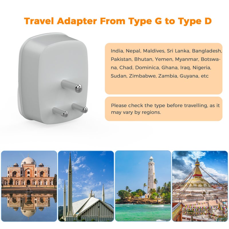 تيسان TESSAN UK to India Plug Adapter, Type D Indian Travel Adapter with USB C - Image 3