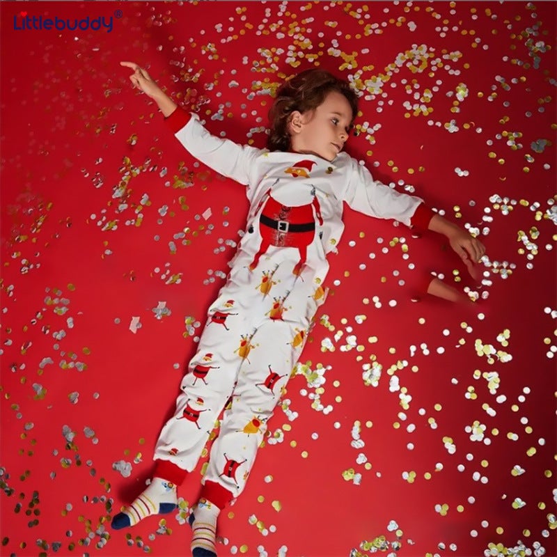 2025 Children'S Cotton Set Christmas Air Conditioning Suit Floral Round Neck Children'S Homewear Two-Piece Set Style Long Sleeve - Image 3