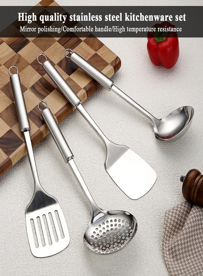 ReaNea Stainless Steel Cooking Utensils Set 4 Pieces, Kitchen Tools Set Include Metal Spatula Set, Kitchen Skimmer, Soup Ladle, Kitchen Gadgets Essentials New Home Must Have - Image 3