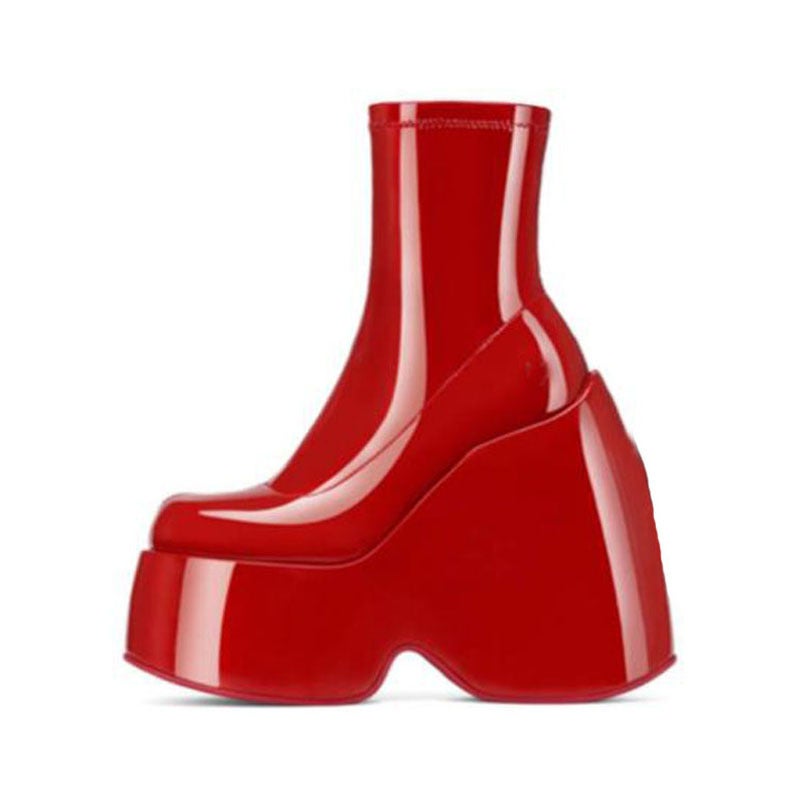New Thick Bottom Muffin Heel Slope Heel Casual Silver Elastic Boots Side Zipper Short Boots Large Size - Image 2