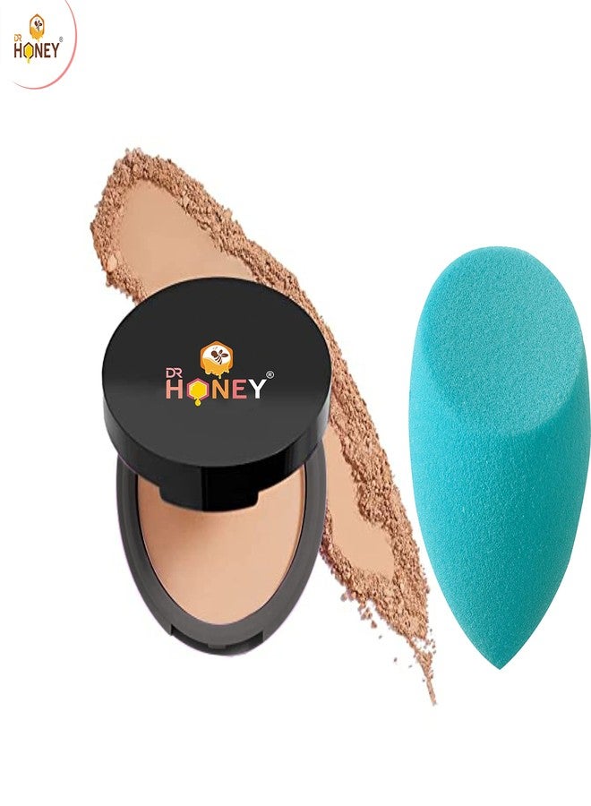 DR HONEY بودرة دكتور هاني المضغوطة تغطية كاملة قابلة للمزج عادية إلى دهنية 130 بيج فاتح مع إسفنجة مكياج بلندر ناعمة - Image 3