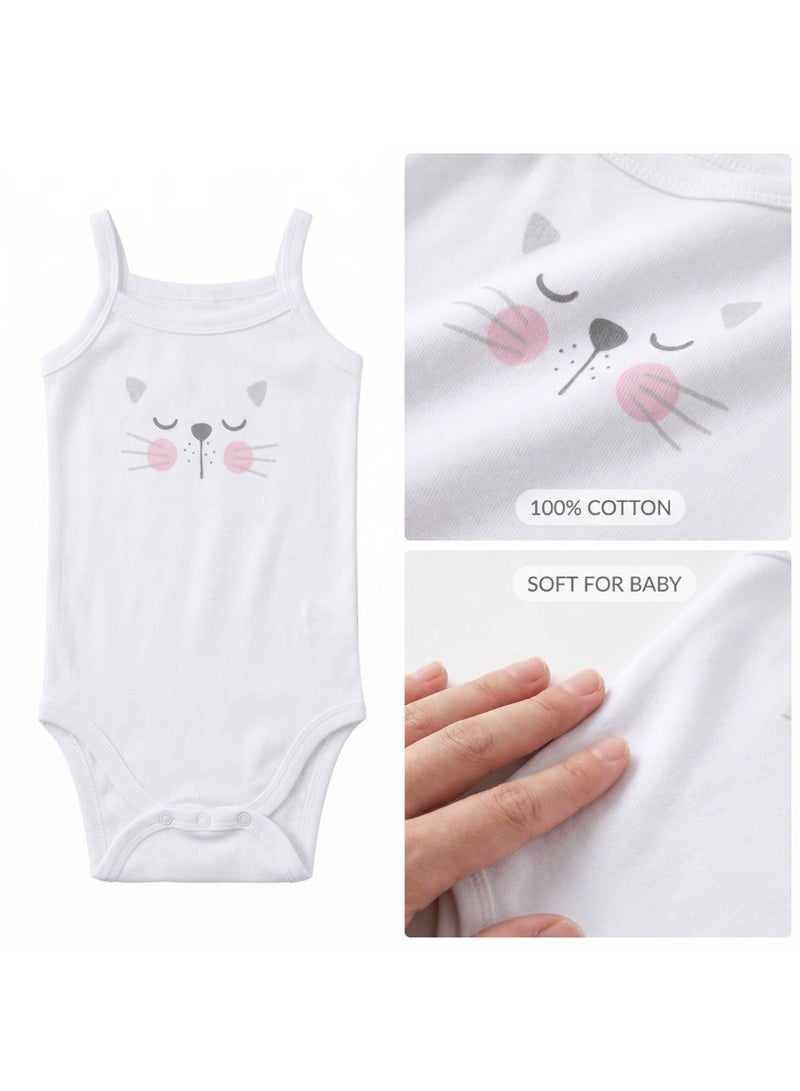 LADI Baby Girl Bodysuit Sleeve Onesie, Cat face - white color - Image 2