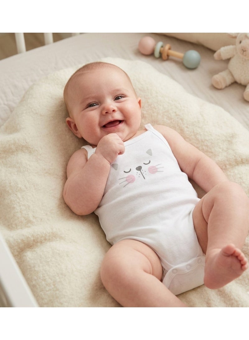 LADI Baby Girl Bodysuit Sleeve Onesie, Cat face - white color - Image 3