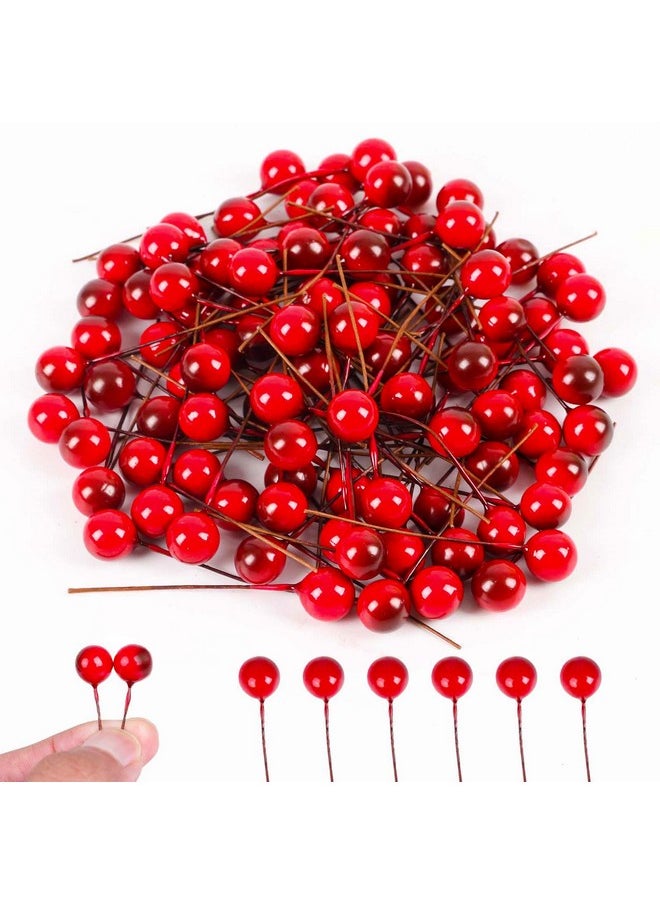 DIYASY 100 Pcs Artificial Holly Berries, Mini 10 Mm Christmas Fake Berries With Wire Stems Xmas Red Berry Stems Picks For Christmas Tree Decorations Wreath Craft Wedding Party Decor  - Image 1