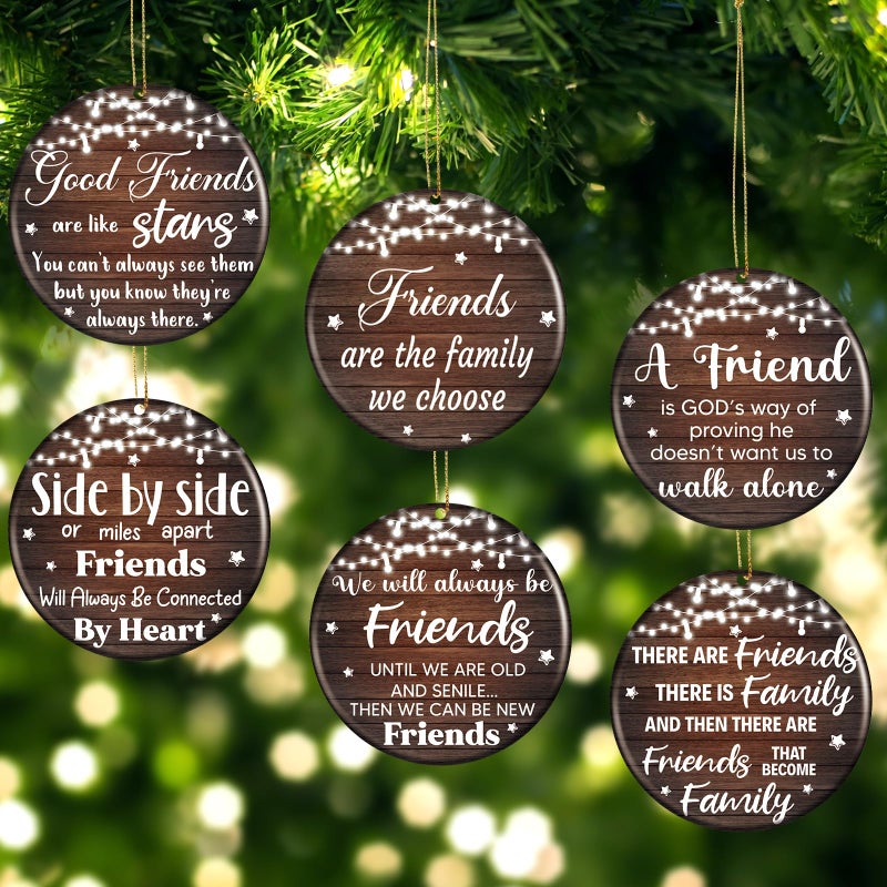 Youyole 6 Pcs Christmas Friendship Ornaments Ceramic Friends Ornament Decorative Xmas Tree Decoration for Women Friend Hanging Ornaments Christmas Birthday Gift with Black Flannel BagRound
