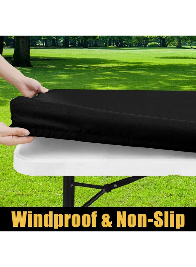 smiry مفرش طاولة مستطيل من سميري، مفرش طاولة مرن مقاوم للماء، مناسب للطاولات بطول 6 أقدام، غطاء طاولة من البوليستر قابل للغسل، مناسب للنزهات والتخييم والأنشطة الخارجية (أسود، 30 بوصة × 72 بوصة) - Image 2