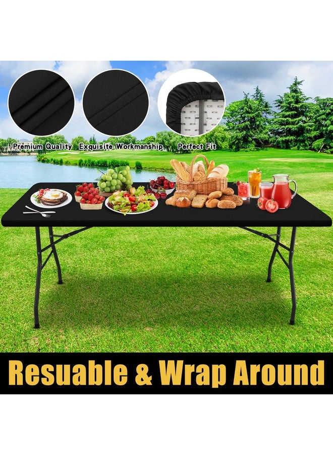 smiry مفرش طاولة مستطيل من سميري، مفرش طاولة مرن مقاوم للماء، مناسب للطاولات بطول 6 أقدام، غطاء طاولة من البوليستر قابل للغسل، مناسب للنزهات والتخييم والأنشطة الخارجية (أسود، 30 بوصة × 72 بوصة) - Image 5
