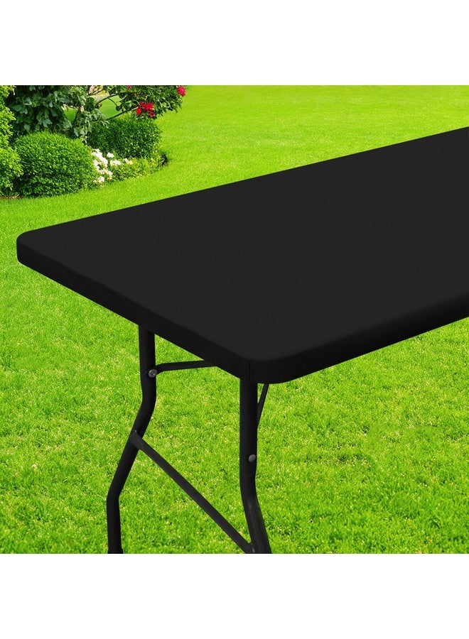 smiry مفرش طاولة مستطيل من سميري، مفرش طاولة مرن مقاوم للماء، مناسب للطاولات بطول 6 أقدام، غطاء طاولة من البوليستر قابل للغسل، مناسب للنزهات والتخييم والأنشطة الخارجية (أسود، 30 بوصة × 72 بوصة) - Image 1