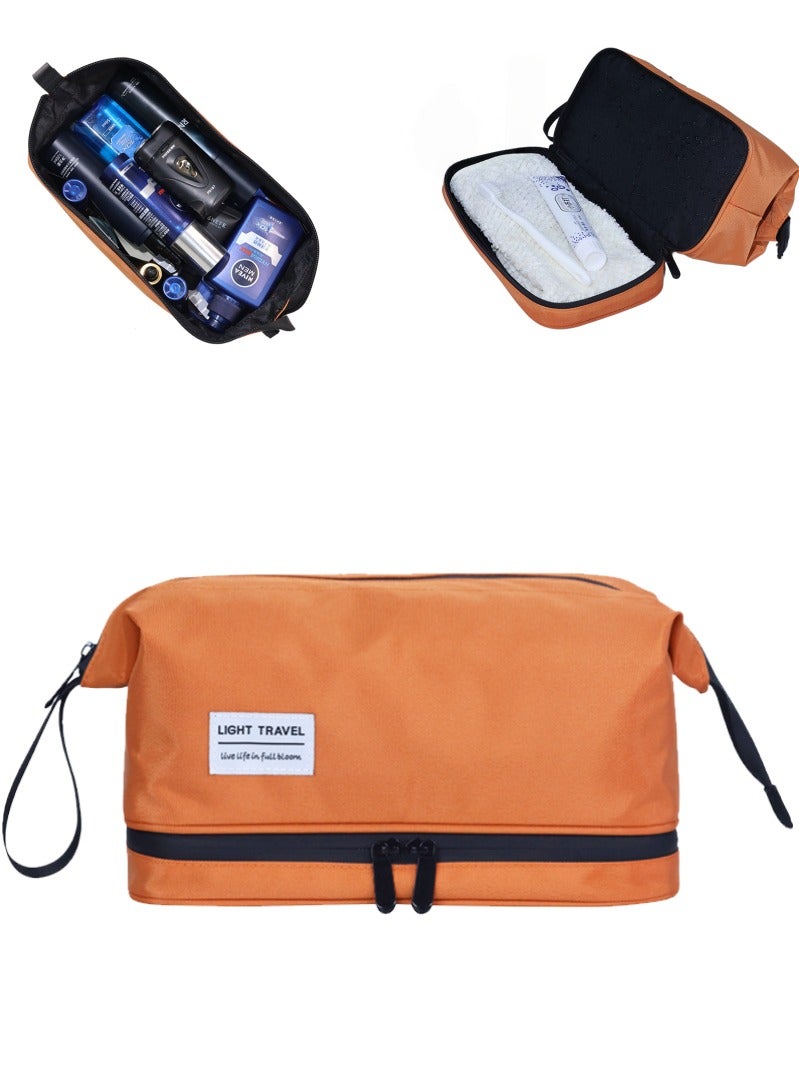 حقائب حمام للسفر مع حجرتين، حقيبة أدوات الزينة، مجموعة تنظيم السفر، حقيبة غسيل خارجية، حقيبة تخزين محمولة، حقيبة حمام، حقيبة حلاقة مقاومة للماء بسعة كبيرة - Image 1