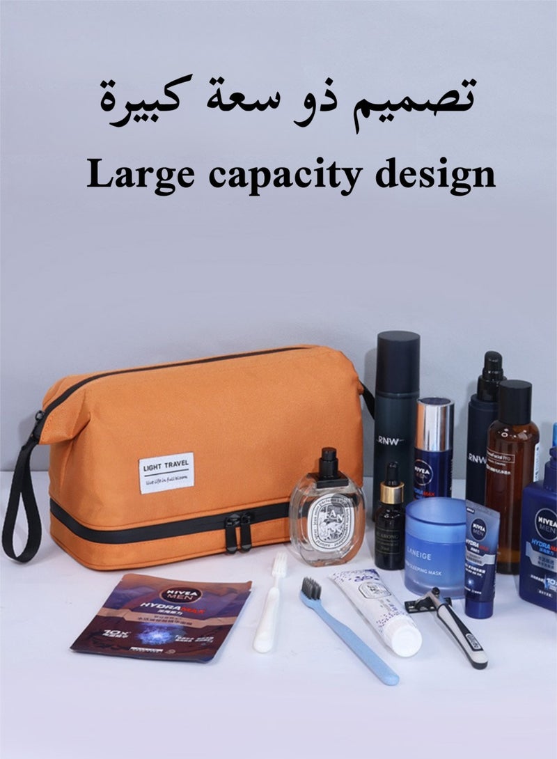 حقائب حمام للسفر مع حجرتين، حقيبة أدوات الزينة، مجموعة تنظيم السفر، حقيبة غسيل خارجية، حقيبة تخزين محمولة، حقيبة حمام، حقيبة حلاقة مقاومة للماء بسعة كبيرة - Image 5