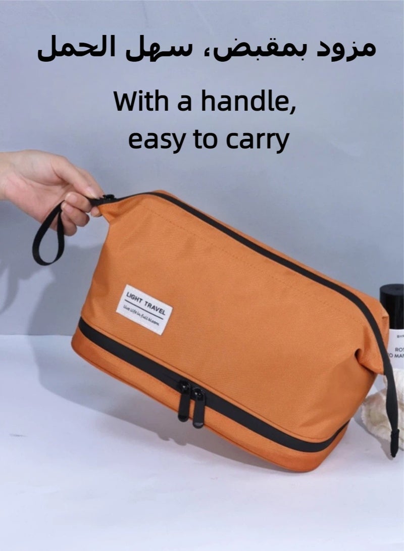 حقائب حمام للسفر مع حجرتين، حقيبة أدوات الزينة، مجموعة تنظيم السفر، حقيبة غسيل خارجية، حقيبة تخزين محمولة، حقيبة حمام، حقيبة حلاقة مقاومة للماء بسعة كبيرة - Image 3