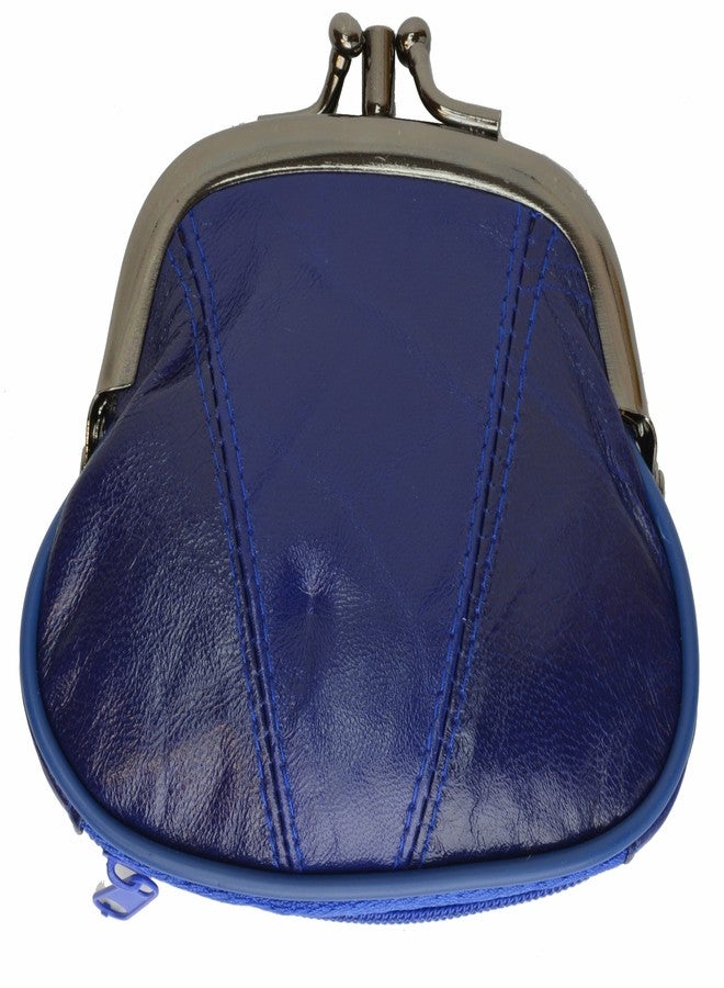 MARSHAL Leather Small Change Purse Double Frame with Zipper Pocket (Blue) - Image 1