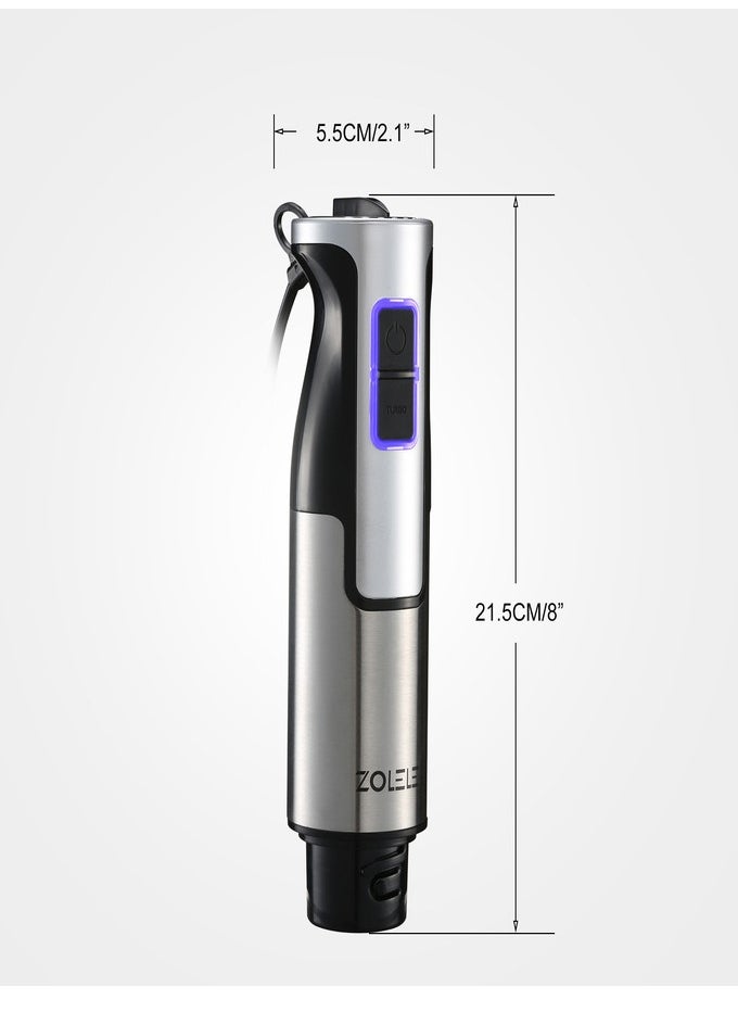 Hand Blender Stainless Steel Blades,5-in-1  Functionality for Blending,Chopping,Whisking,1200W,8 Speeds for Baby Food,Juice HB1200-Sliver/Black