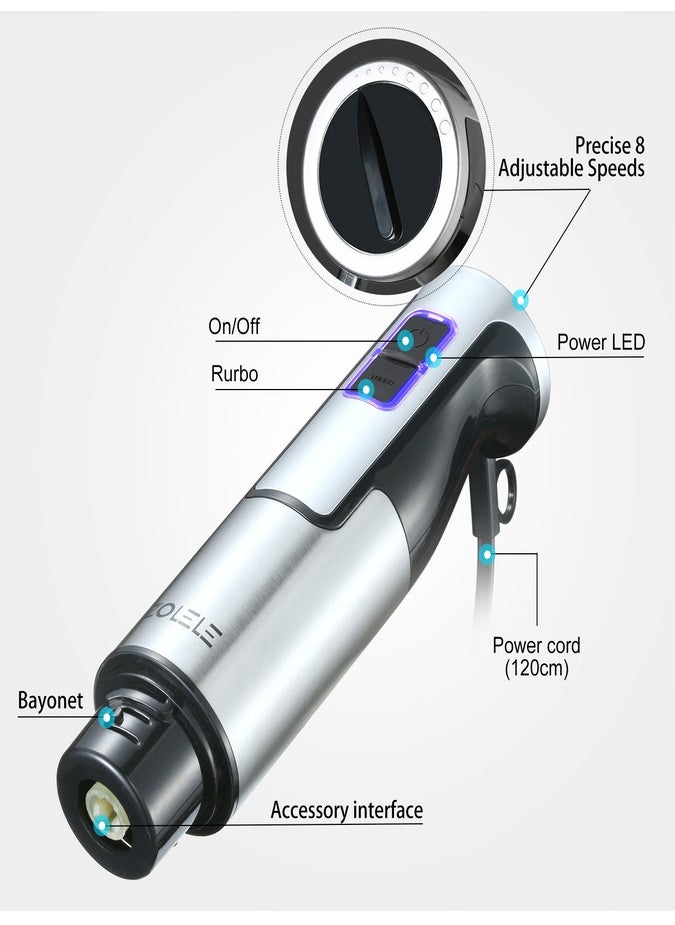 Hand Blender Stainless Steel Blades,5-in-1  Functionality for Blending,Chopping,Whisking,1200W,8 Speeds for Baby Food,Juice HB1200-Sliver/Black