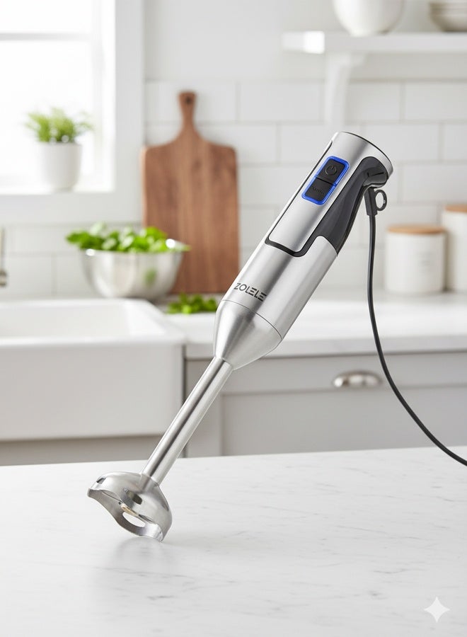 ZOLELE Hand Blender with Stainless Steel Blades, 5-in-1 Multifunctional Design for Blending, Chopping & Whisking, 1200W, 8 Speed Settings, Ideal for Baby Food & Juices – Model HB1200, Silver/Black - Image 5