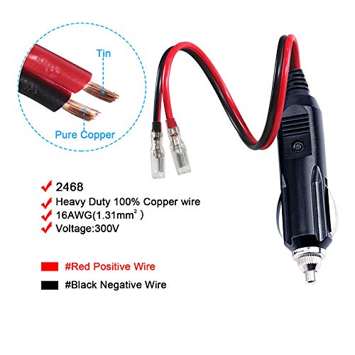 SPARKING [2 PACK] 12v 12Volt Replacement Cigarette Lighter Male Plug with Leads - Car Adapter Dc Battery Charger Kit Connectors Cigar Plugs Power Supply Accessories Heavy Duty Cord Auto Cable Led Light 15Amp - Image 5