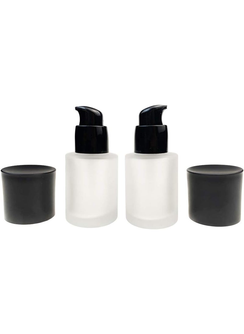 ericotry - 2PCS 1OZ 30ML Refillable Frosted Glass Emulsion Pump Bottle Upscale Cosmetic Containers Liquid Foundation Dispenser Vials Jar Pot Lotion Containers Sold Empty for Domestic Use - Image 1