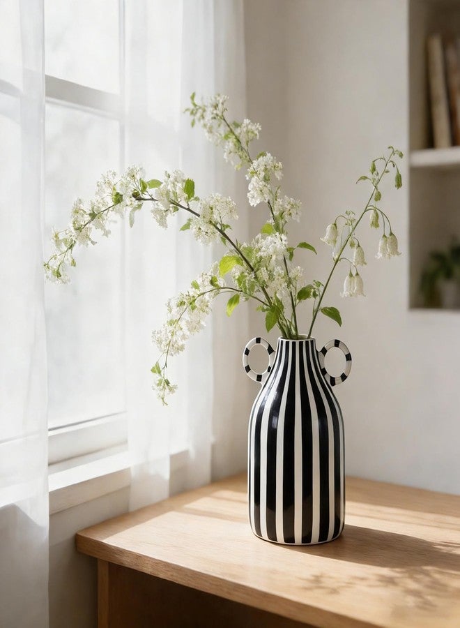 oliruim Ceramic Striped Two Color Decorative Vase (B) - Image 1