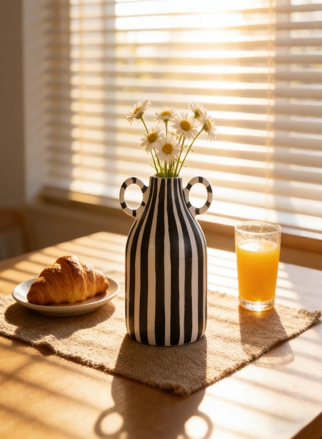 oliruim Ceramic Striped Two Color Decorative Vase (B) - Image 5