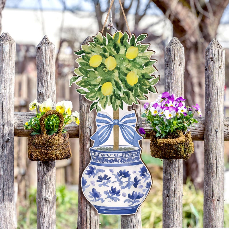 RattanView Large Size Chinoiserie Lemon Tree Door Hanger Rustic Topiary Wooden Sign Front Door Home Wreath Ornament for Farmhouse Indoor Outdoor Yard Porch Welcome Spring Decor - Image 3
