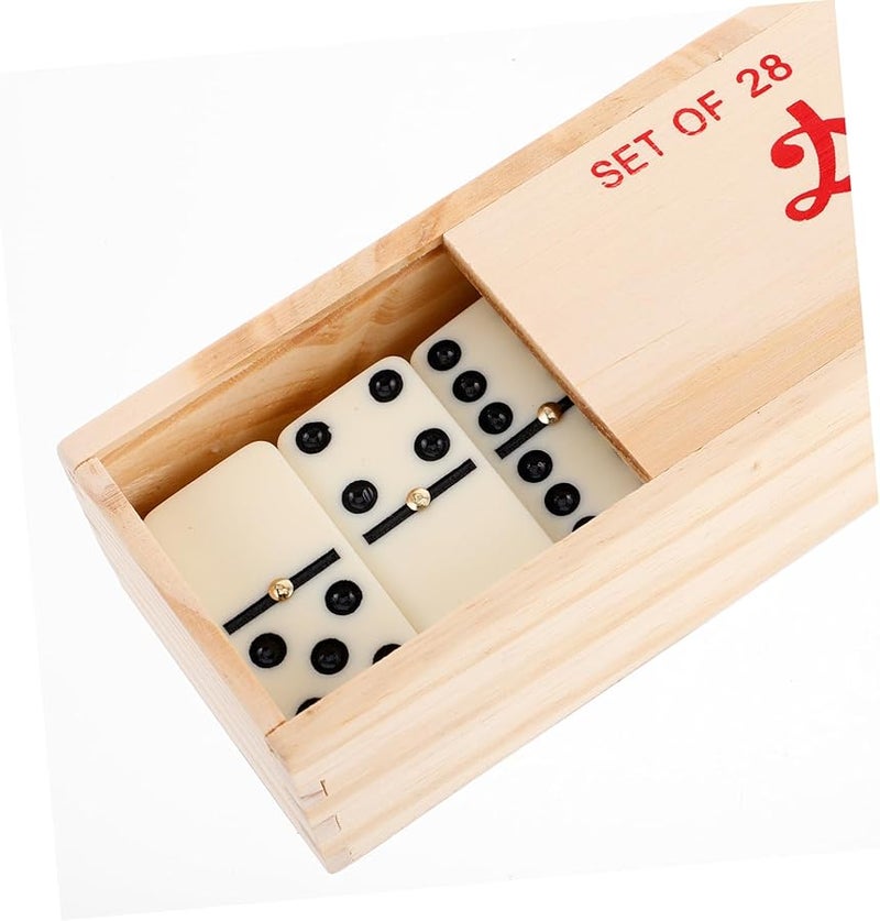 28 قطعة من لعبة الدومينو الخشبية في صندوق خشبي لألعاب السفر العائلية للكبار - Image 3
