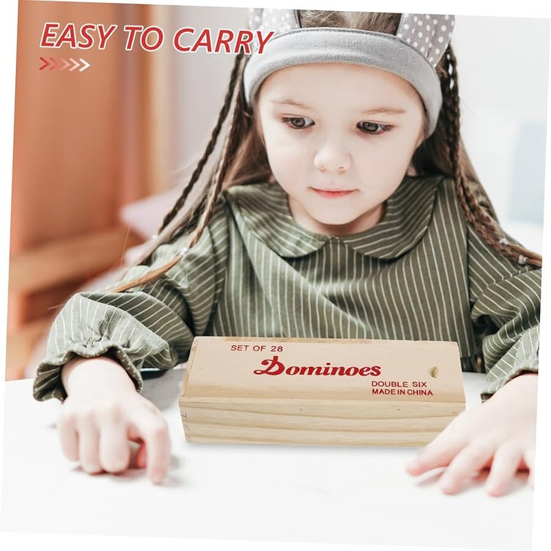 28 قطعة من لعبة الدومينو الخشبية في صندوق خشبي لألعاب السفر العائلية للكبار - Image 5