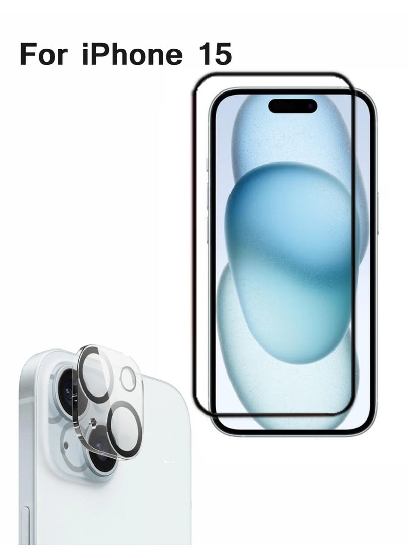 QIRG 1 Pack for iPhone 15 Screen Protector (6.1 inch) + 1 Pack Camera Lens Protector, Sensor Protection,Case Friendly Tempered Glass Film - Image 1