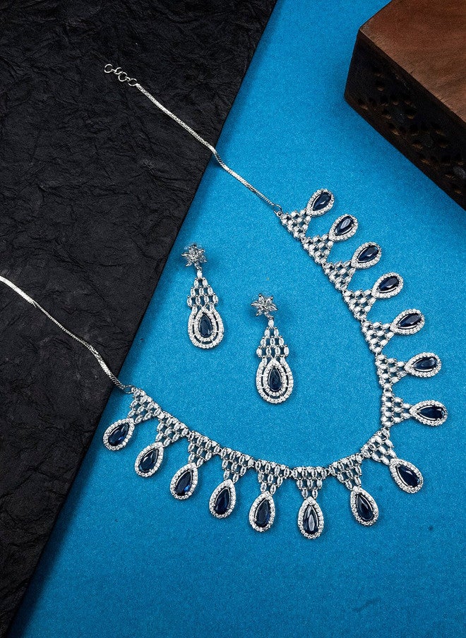 StileAdda Silver-Plated CZ-Studded Necklace and Earrings Set - Image 1