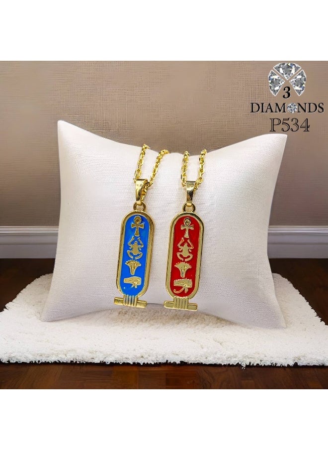3Diamonds Pharaonic Cartouche Pendant Necklace – Gold-Plated with Hieroglyphs (Color Sent Randomly)  - Image 2