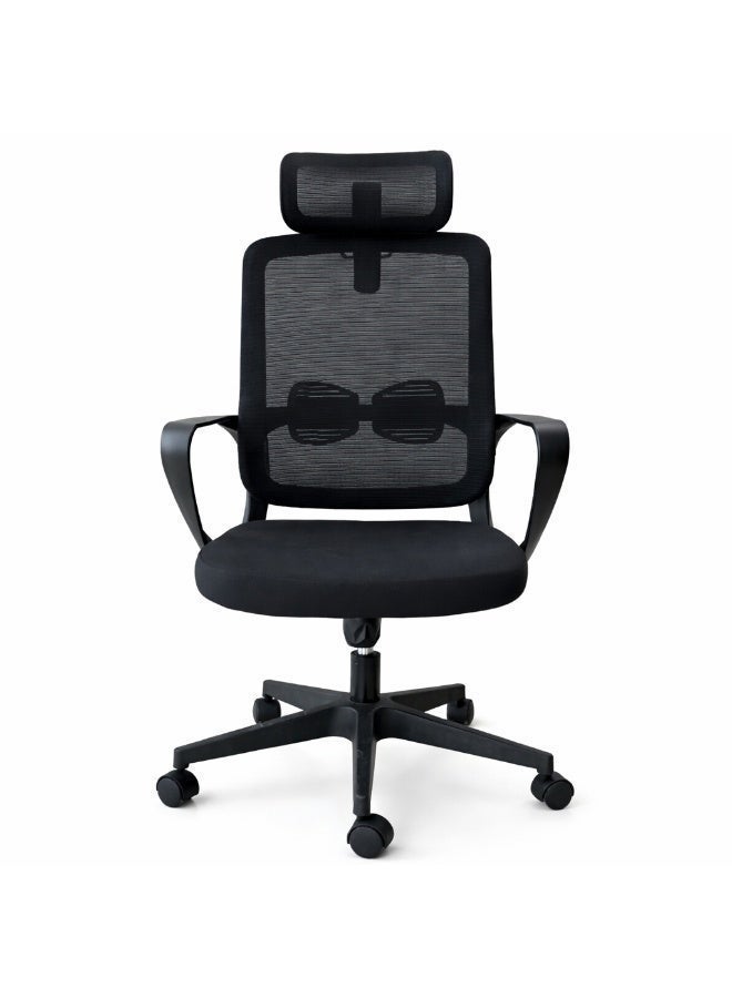 FURALUX Ergonomic Mesh Office Chair with Adjustable Headrest, Lumbar Support, Tilt & Height Adjustment, Fixed Armrests, High-Density Foam Seat, 130 kg Capacity – Black - Image 1