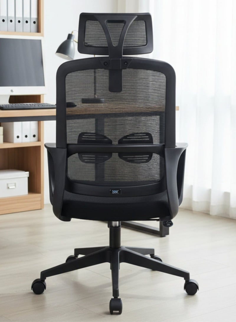 FURALUX Ergonomic Mesh Office Chair with Adjustable Headrest, Lumbar Support, Tilt & Height Adjustment, Fixed Armrests, High-Density Foam Seat, 130 kg Capacity – Black - Image 5