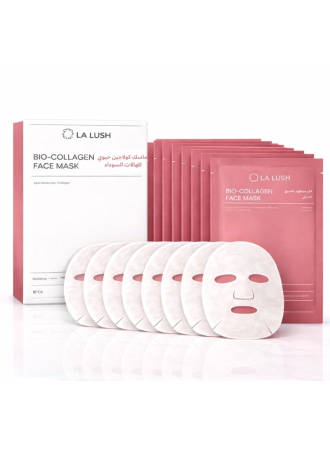 LA LUSH 8 Pcs Bio Collagen Face Mask, Bio Collagen Real Deep Mask, Hydrating Overnight Hydrogel Face Mask, Collagen Sheet Mask for Face, Pore Minimizing & Skin Elasticity, 34g x 8 - Image 1