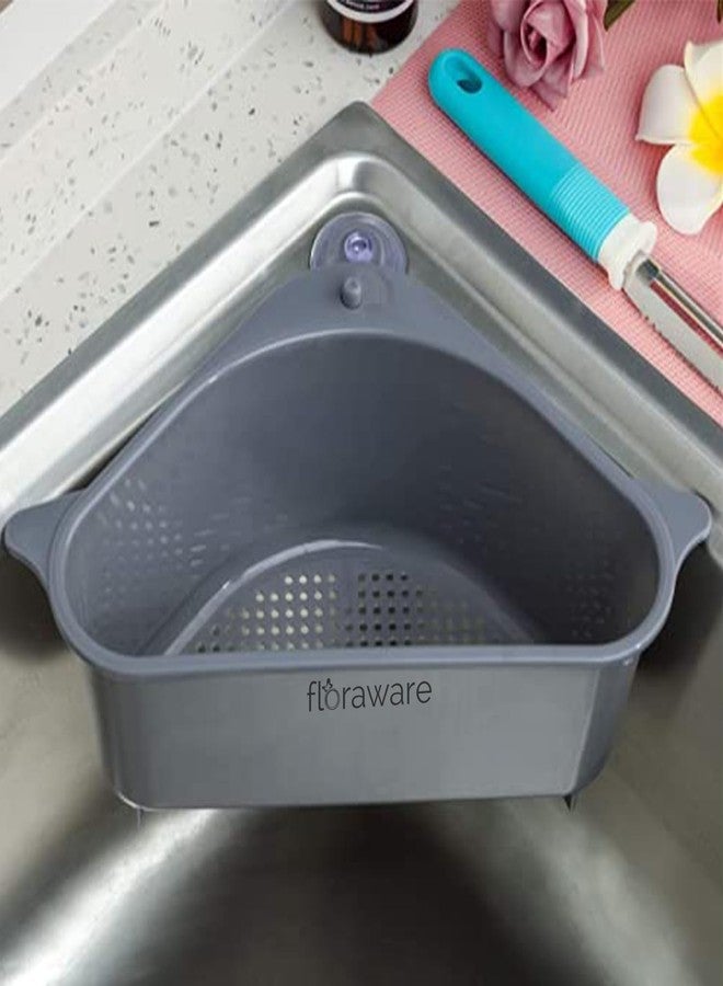 Floraware Multipurpose Corner Kitchen Sink Organizer Wash Basin Storage Organiser Rack, Grey - Image 1
