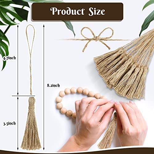 Ysleen 40 Pieces Natural Jute Tassels for Crafts Small Tassels Bulk for Jute Rope DIY Wood Beads Bookmark Garland Projects Decorations Wedding Party Gift Tags Crafts - Image 2