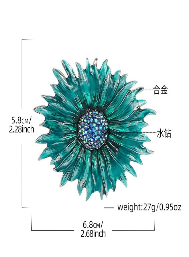 MIFYNN Rhinestone Sunflower Brooch Pin Large Crystal Flower Brooch Lapel Pins Gold Rhinestone Pin for Women Wedding Party Dance Jacket Blazer Clothes Hat Accessories (Blue) - Image 5