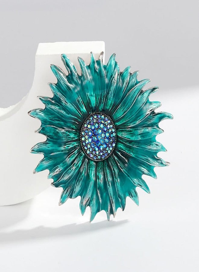 MIFYNN Rhinestone Sunflower Brooch Pin Large Crystal Flower Brooch Lapel Pins Gold Rhinestone Pin for Women Wedding Party Dance Jacket Blazer Clothes Hat Accessories (Blue) - Image 4