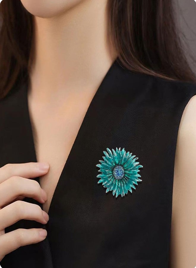 MIFYNN Rhinestone Sunflower Brooch Pin Large Crystal Flower Brooch Lapel Pins Gold Rhinestone Pin for Women Wedding Party Dance Jacket Blazer Clothes Hat Accessories (Blue) - Image 2