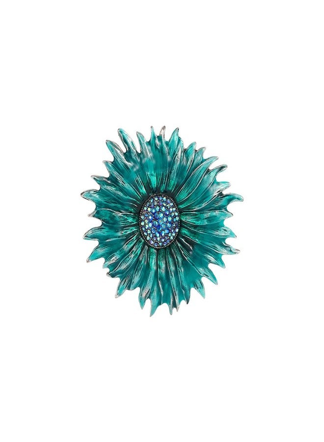 MIFYNN Rhinestone Sunflower Brooch Pin Large Crystal Flower Brooch Lapel Pins Gold Rhinestone Pin for Women Wedding Party Dance Jacket Blazer Clothes Hat Accessories (Blue) - Image 1