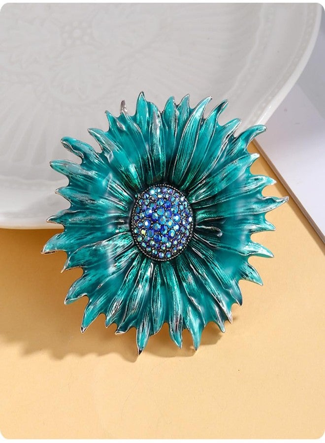 MIFYNN Rhinestone Sunflower Brooch Pin Large Crystal Flower Brooch Lapel Pins Gold Rhinestone Pin for Women Wedding Party Dance Jacket Blazer Clothes Hat Accessories (Blue) - Image 3