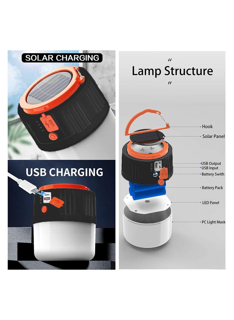 Rechargeable Solar Camping Lights, LED Portable Outdoor Flashlight Security Emergency Light Power Bank 6 Modes Waterproof Searchlight for Hiking Fishing Outage Power Cuts(Black) - Image 2