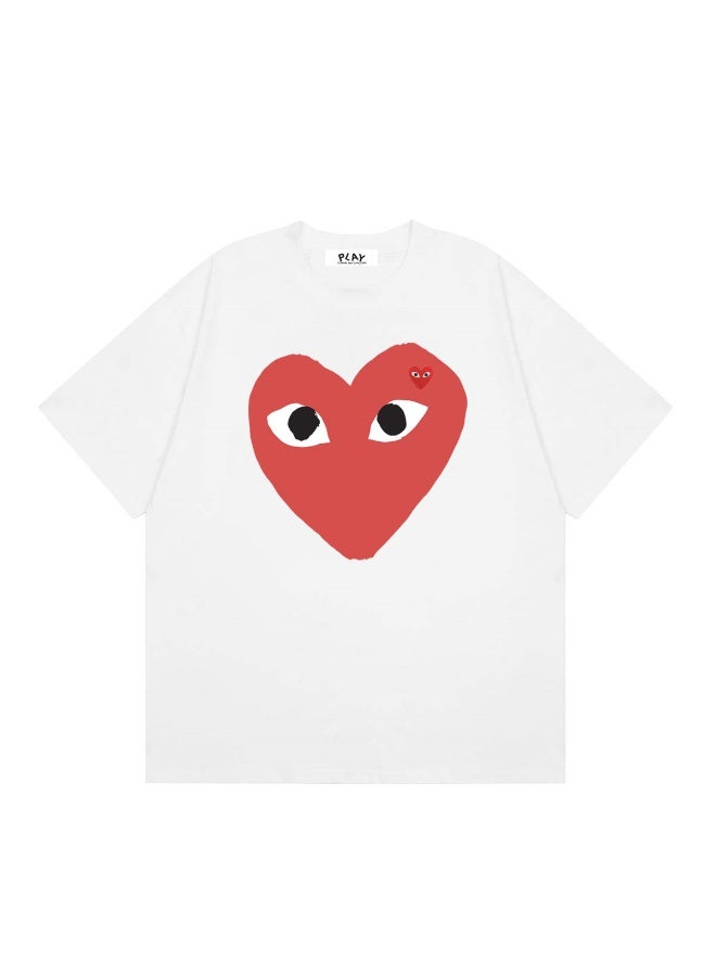 PLAY Red Heart & Mini Heart Eye Print White Oversized T-Shirt Size 2XL - Image 1
