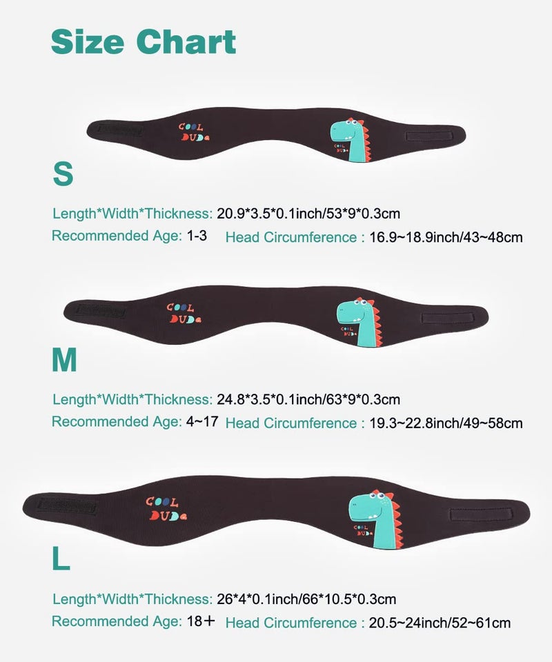 MoKo Swimming Headband for Kids, Cute Dinosaur Swinmmers Headband Ear Band for Kids Keep Water Out Waterproof Ear Protection Band for Bathing Swimming Ear Band for Kid Age 4-17 M Size - Black - Image 4