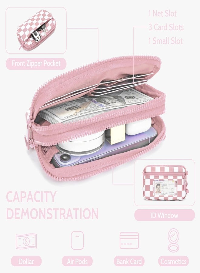 FODOKO Wristlet wallets for women Nylon Quilted Wallet with 4 Zippers,Travel Credit Card,Holder Cell Phone Organizer 2025 Pink Check - Image 3