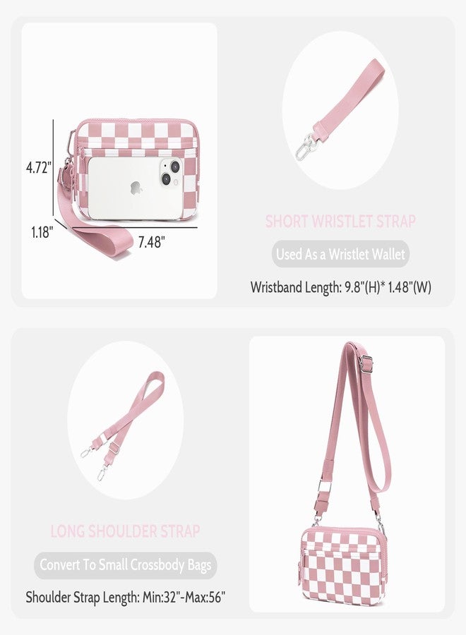 FODOKO Wristlet wallets for women Nylon Quilted Wallet with 4 Zippers,Travel Credit Card,Holder Cell Phone Organizer 2025 Pink Check - Image 5
