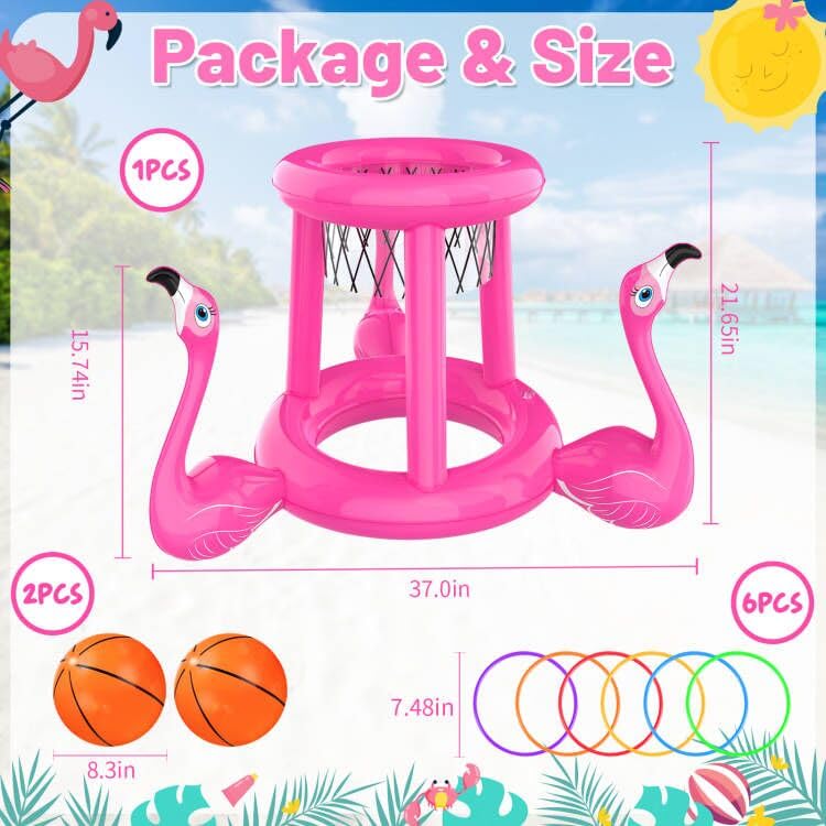 Hstyle H-Style Pool Toys Pool Floats Pool Games for Kids Adult, Inflatable Pool Basketball Hoop & Ring Toss Game, 2-in-1 Pool Floating Outdoor Party Water Toy for Adults Family Kids Ages 4-8-12 (Pink-1) - Image 2
