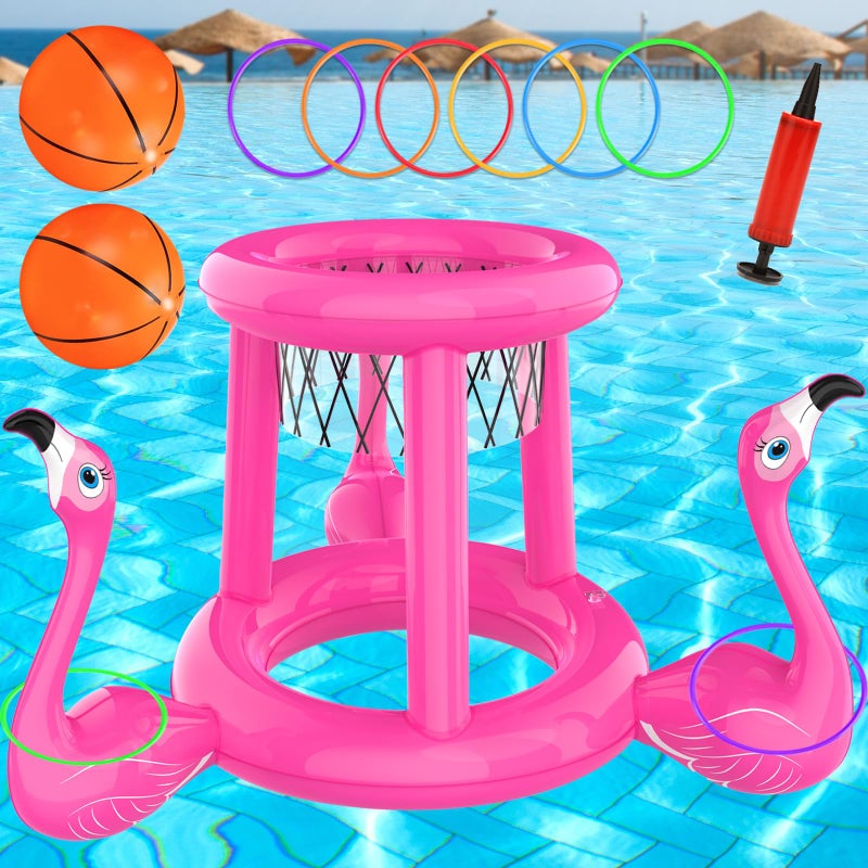 Hstyle H-Style Pool Toys Pool Floats Pool Games for Kids Adult, Inflatable Pool Basketball Hoop & Ring Toss Game, 2-in-1 Pool Floating Outdoor Party Water Toy for Adults Family Kids Ages 4-8-12 (Pink-1) - Image 1