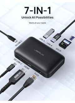 JSAUX MP02 7in1 Type-C Pd Hub 100W Charger HDMI 2 x USB 3.0 SD TF Card Reader RJ45 + Cable Set Converter Converter Adapter Hub  - Image 4