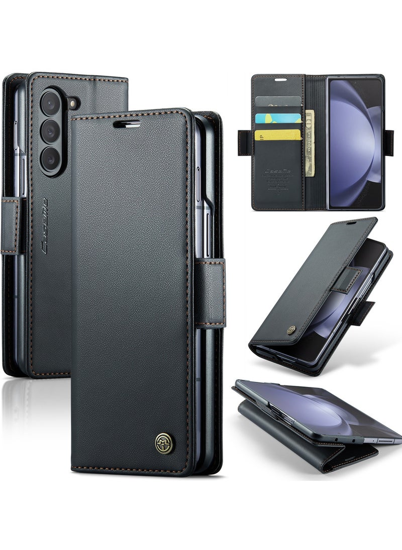 CaseMe Samsung Galaxy Z Fold 5 5G Wallet Case - RFID Blocking Leather Folio Cover with Card Holder and Kickstand - Shockproof Protective Phone Case (black)  - Image 1
